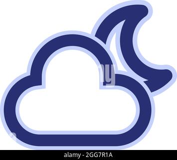 Bleu nuit nuageux avec jeune lune, illustration d'icône, vecteur sur fond blanc Illustration de Vecteur