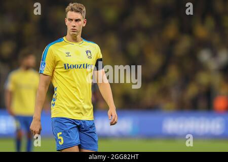 Brondby, Danemark. 29 août 2021. Andreas Maxso (5) de Broendby SI on le voit pendant le match 3F Superliga entre Broendby IF et FC Midtjylland à Brondby Stadion. (Crédit photo : Gonzales photo/Alamy Live News Banque D'Images