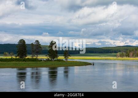 La rivière traverse la vallée de Hayden, dans le parc national de Yellowstone, aux États-Unis Banque D'Images