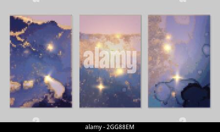 Ensemble de fonds bleus et dorés à texture abstraite en marbre Illustration de Vecteur