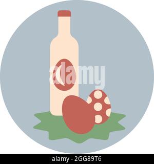 Bouteille de vin avec deux œufs à côté, illustration, vecteur sur fond blanc. Illustration de Vecteur