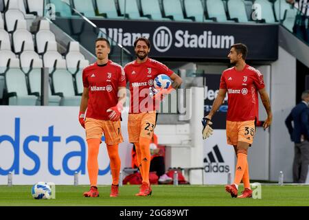 Wojciech Szczesny-Carlo Pinsoglio et Mattia Perin de Juventus FC lors de la série UN match de football 2021/22 entre Juventus FC et Empoli FC à Alli Banque D'Images