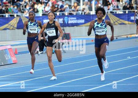 Quanera Hayes des Etats-Unis, Allyson Felix des Etats-Unis et Marileidy Paulino de la République dominicaine lors de l'IAAF Wanda Diamond League, Meeting de Paris Athlétisme événement le 28 août 2021 au stade de Charlety à Paris, France - photo Laurent Lairys / DPPI Banque D'Images