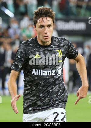 Allianz Stadium, Turin, Italie, 28 août 2021, Federico Chiesa (Juventus FC) pendant l'échauffement pendant le Juventus FC vs Empoli FC - football italien Seri Banque D'Images