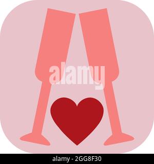 Deux verres de Saint-Valentin, illustration, vecteur sur fond blanc. Illustration de Vecteur