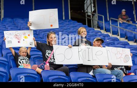 Harrison, États-Unis. 29 août 2021. Les fans de NJ/NY Gotham au match de NJ/NY Gotham F.C contre Orlando Pride à Red Bull Arena à Harrison, New Jersey Credit: SPP Sport Press photo. /Alamy Live News Banque D'Images