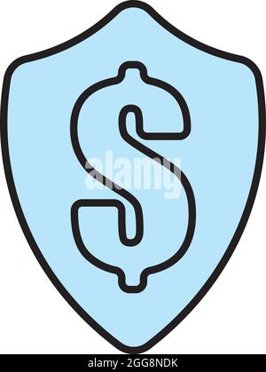 Dollar signe avec bouclier, illustration, vecteur, sur un fond blanc. Illustration de Vecteur