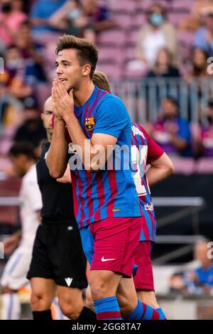 Barcelone, Espagne. 29 août 2021. Nico Gonzalez de Barcelone réagit lors du match de football de la ligue espagnole entre le FC Barcelone et Getafe CF à Barcelone, Espagne, le 29 août 2021. Crédit : Joan Gosa/Xinhua/Alay Live News Banque D'Images