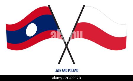 Drapeau du Laos et de la Pologne croisé et de style à plat. Proportion officielle. Corriger les couleurs. Illustration de Vecteur