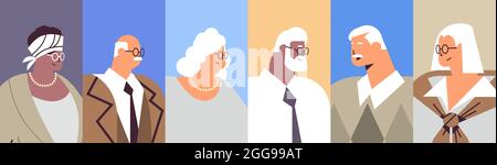 set senior hommes d'affaires avatars mélange les gens d'affaires de course dans l'habillement classique vieux concept Illustration de Vecteur