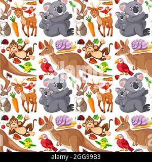 Motif sans couture avec adorable animaux sauvages sur fond blanc Illustration de Vecteur