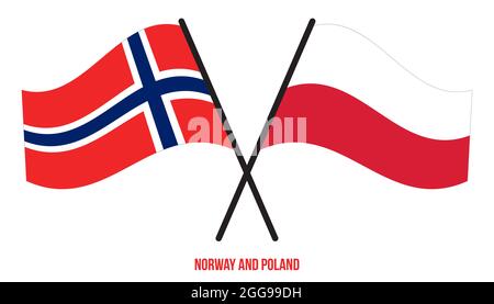 Norvège et Pologne drapeaux croisés et ondulés style plat. Proportion officielle. Corriger les couleurs. Illustration de Vecteur