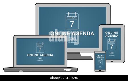 Concept d'agenda en ligne présenté sur différents appareils de technologie de l'information Banque D'Images