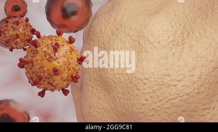 Coronavirus 2019-nCov Nouveau virus corona dans le corps humain. Le virus Corona ou d'autres cellules dangereuses qui nagent à l'intérieur d'un vaisseau sanguin. Rendu 3D de micro virus. Banque D'Images