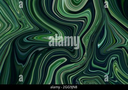 Vert foncé marbre liquide psychédélique fluide art abstrait conception de fond. Style élégant et tendance en marbre liquide. Idéal pour le Web, la publicité, les tirages. Banque D'Images