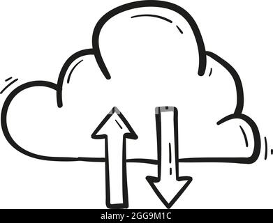 icône d'échange de données de cloud dessinée à la main dans le style doodle isolé. Illustration de Vecteur
