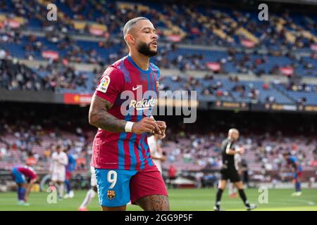 Memphis Depay du FC Barcelone pendant le championnat d'Espagne la Liga football match entre le FC Barcelone et Getafe CF le 29 août 2021 au stade Camp Nou à Barcelone, Espagne - photo Marc Gonzalez Aloa / Espagne DPPI / DPPI Banque D'Images