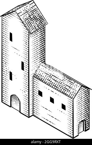 Carte du bâtiment médiéval icône Illustration ancienne Illustration de Vecteur