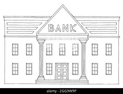 Motif extérieur de bâtiment de banque noir blanc croquis vecteur d'illustration Illustration de Vecteur