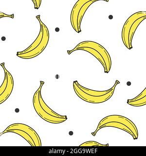Motif élégant sans couture et bananes dessinées à la main. Fond de dessin animé lumineux pour l'emballage, le menu, les textiles. Fond d'écran vectoriel coloré Illustration de Vecteur