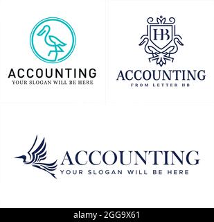 Gestion financière comptable avec logo vectoriel en ligne de héron d'oiseau Illustration de Vecteur