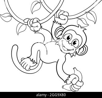 Monkey chantant sur Jungle Vines avec Banana Cartoon Illustration de Vecteur