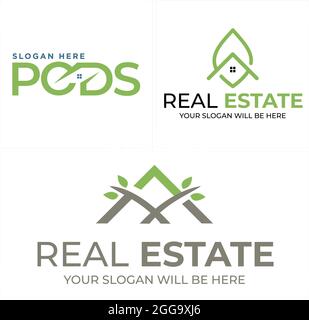 Immobilier hypothèque maison Resort nature logo design Illustration de Vecteur
