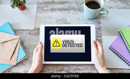 Un virus A Détecté un message d'avertissement à l'écran. Cyber-violation de la sécurité. Protection des données Internet et concept technologique Banque D'Images
