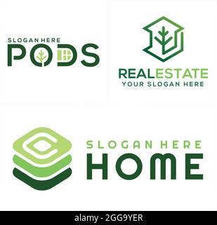 Maison arbre branche plante immobilier logo design art de ligne Illustration de Vecteur