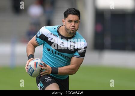 André Savelio (11) de Hull FC avec le ballon Banque D'Images