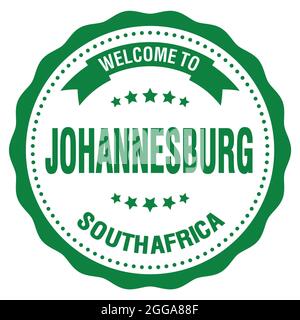 BIENVENUE À JOHANNESBURG - AFRIQUE DU SUD, mots écrits sur le timbre rond vert de l'insigne Banque D'Images