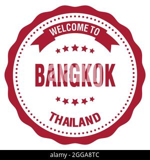 BIENVENUE À BANGKOK - THAÏLANDE, mots écrits sur le timbre rouge rond de l'insigne Banque D'Images