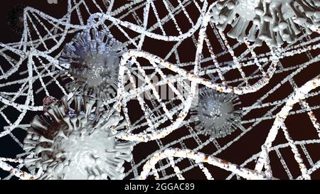 Coronavirus 2019-nCov Nouveau virus corona dans le corps humain. Le virus Corona ou d'autres cellules dangereuses qui nagent à l'intérieur d'un vaisseau sanguin. Rendu 3D de micro virus Banque D'Images