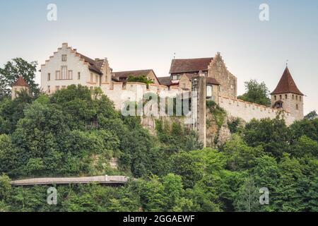 Schloss Laufen, château de Laufen, sur les chutes du Rhin. Laufen-Uhwiesen, canton de Zurich, Suisse. Banque D'Images