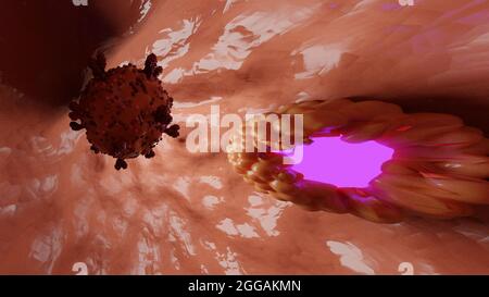 Coronavirus attaquant la cellule dans l'organisme humain. Le virus Corona Covid-19 cause une pandémie dans le monde entier. Rendu 3D Banque D'Images