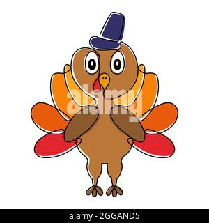 Illustration vectorielle modifiable de l'oiseau de dinde. Symbole du jour de Thanksgiving. Style de dessin animé. Illustration de Vecteur