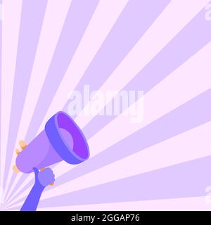 Illustration de la tenue à droite de Megaphone faisant une annonce louablement merveilleuse. Dessin à la main à l'aide D'UN bulhorn produisant puissant Nouveau Grand Illustration de Vecteur