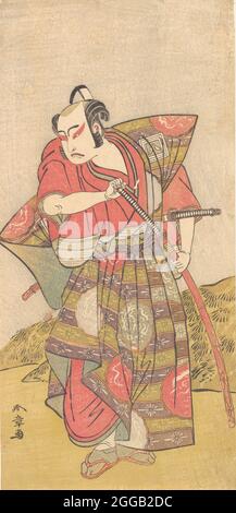 Le deuxième Ichikawa Yaozo comme un Samurai vêtu d'un kamishimo gaudy, probablement 1773. Banque D'Images