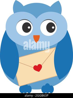 Joli petit hibou bleu tenant la lettre d'amour. Chouette à motif vectoriel Illustration de Vecteur