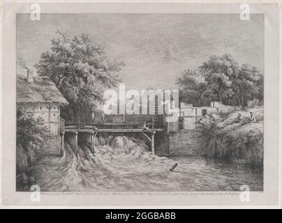 Le moulin à eau, après une peinture de Ruisda&#xeb;l, 1782. Banque D'Images