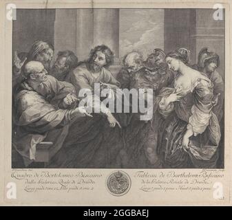 Christ et la femme pris dans l'adultère, 1750-57. Autrefois attribué comme étant après Bartolomeo Biscaino. Banque D'Images