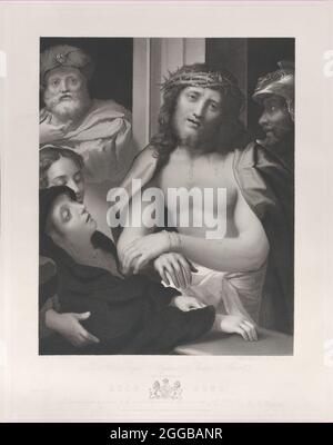 ECCE Homo, avec Pontius Pilate derrière lui à gauche, la Vierge s'évanouit en bas à gauche, et un soldat à droite, 1850. Banque D'Images