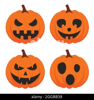 Ensemble de vecteurs de citrouille d'Halloween isolé sur fond blanc. Ensemble de citrouilles d'Halloween avec lanterne Jack O effrayante. Illustration de Vecteur