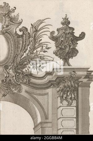 Suggestion pour la décoration de la partie supérieure droite de Portal, planche 3 de 'Allerneueste Fa&#xe7;on von Auszierungen zu Portalen', imprimé ca. 1750-56. Banque D'Images