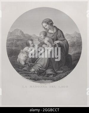 Vierge et enfant avec le bébé Saint Jean-Baptiste, avant un paysage, dans un tondo (la Madonna del Lago - Madonna du Lac), 1825. Banque D'Images