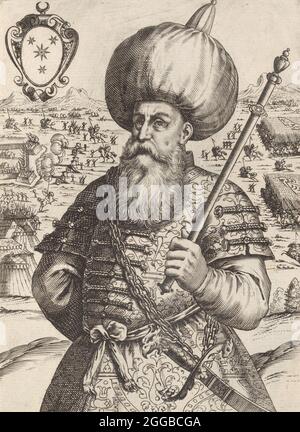 Sinan Bassa, Cap. Général dell'Essercito di Maumet Impe. De Turchi, 1596. [Sinan Pasha, capitaine général de l'armée de Maumet, empereur des Turcs. De Effigie naturali dei maggior prencipi et piu valorosi capitani di questa et&#xe0; con l'arme loro. [Les apparences naturelles des princes majeurs et des capitaines les plus vaillants de cette époque, avec leurs bras]. Banque D'Images