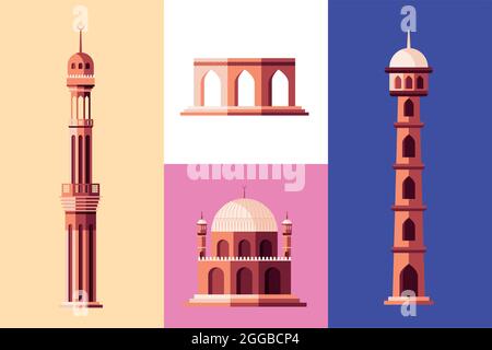ensemble de tours et mosquées musulmanes Illustration de Vecteur