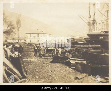 Place du débarquement, Ordnance Wharf, Balaklava, 1855. Une œuvre en papier salé, tirée de l'album "photographies du siège de la guerre en crimée" (1856). Banque D'Images