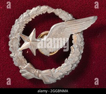 Insigne de pilote étudiant, Lafayette Flying corps, première Guerre mondiale, 1914-1919. Couronne de lavage dorée avec aile et étoile. Les Lafayette Flying corps étaient des pilotes volontaires américains qui ont volé dans l'Armée de l'Air française pendant la première Guerre mondiale. Banque D'Images