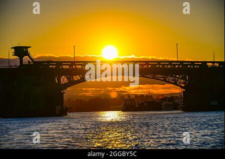 Ballard Bridge au coucher du soleil, Seattle WA Banque D'Images